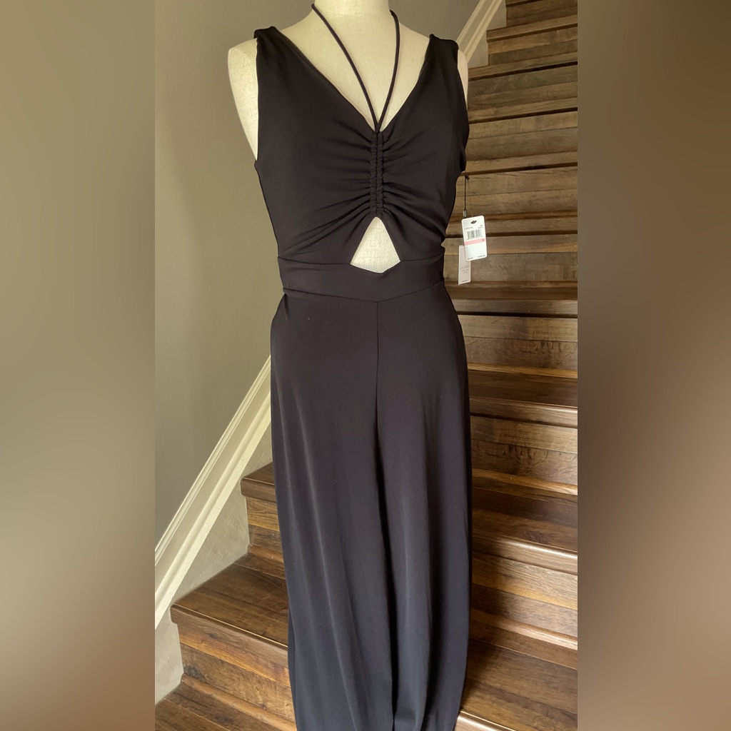Laundry Shelli Shegal Sexy Cut Out Black Cropped Wide Leg Jump Suit Nwt.
